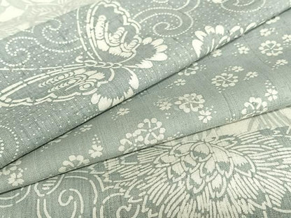平和屋着物●上質な紬 型染め 横段花蝶文 正絹 逸品 AAAZ7402zg