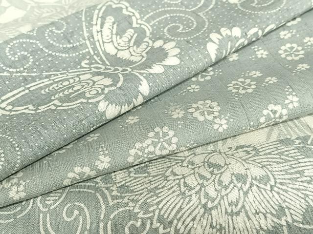 平和屋着物●上質な紬 型染め 横段花蝶文 正絹 逸品 AAAZ7402zg