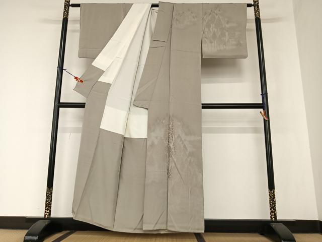 平和屋着物●無地絵羽訪問着 樹林地紋 煤色 正絹 逸品 AAAZ7419zg