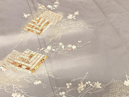 平和屋着物●銀座きしや 訪問着 梅松文 暈し染め 金彩 正絹 逸品 AAAZ7432zg