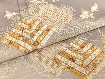 平和屋着物●銀座きしや 訪問着 梅松文 暈し染め 金彩 正絹 逸品 AAAZ7432zg