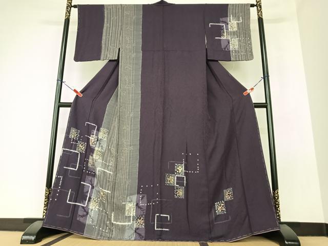 平和屋着物●訪問着　駒刺繍　絞り　色紙草花文　暈し染め　金彩　正絹　逸品　未使用　AAAZ7434zg