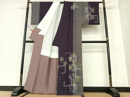 平和屋着物●訪問着　駒刺繍　絞り　色紙草花文　暈し染め　金彩　正絹　逸品　未使用　AAAZ7434zg