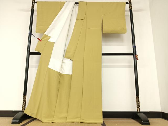 平和屋着物●本草木染作家 瑞寶 色無地 鶯茶色 金彩 正絹 逸品 AAAZ7441zg