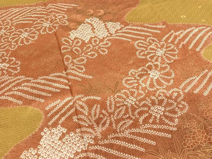 平和屋着物●訪問着 絞り 刺繍 道長草花文 金彩 正絹 逸品 AAAZ7450zg