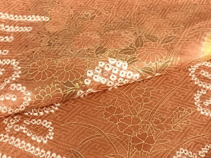 平和屋着物●訪問着 絞り 刺繍 道長草花文 金彩 正絹 逸品 AAAZ7450zg