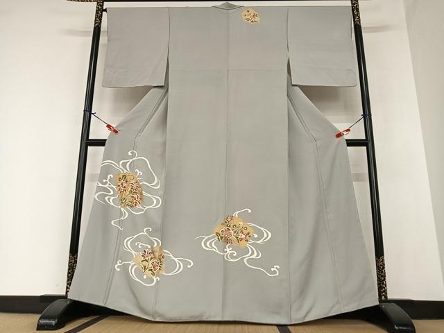 平和屋着物●訪問着 駒刺繍 流水更紗花文 金彩 正絹 逸品 AAAZ7453zg