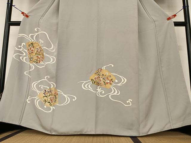 平和屋着物●訪問着 駒刺繍 流水更紗花文 金彩 正絹 逸品 AAAZ7453zg