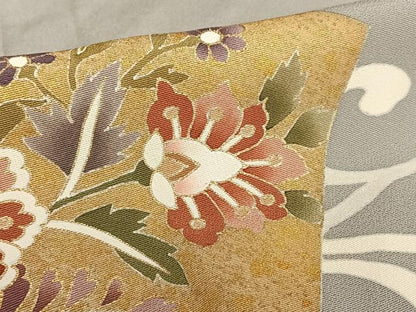 平和屋着物●訪問着 駒刺繍 流水更紗花文 金彩 正絹 逸品 AAAZ7453zg