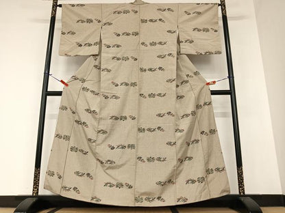 平和屋着物●上質な紬　型染め　鳳凰更紗花文　正絹　逸品　AAAZ7455zg