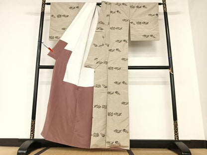 平和屋着物●上質な紬　型染め　鳳凰更紗花文　正絹　逸品　AAAZ7455zg