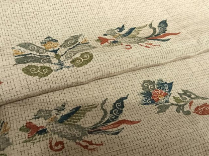 平和屋着物●上質な紬　型染め　鳳凰更紗花文　正絹　逸品　AAAZ7455zg