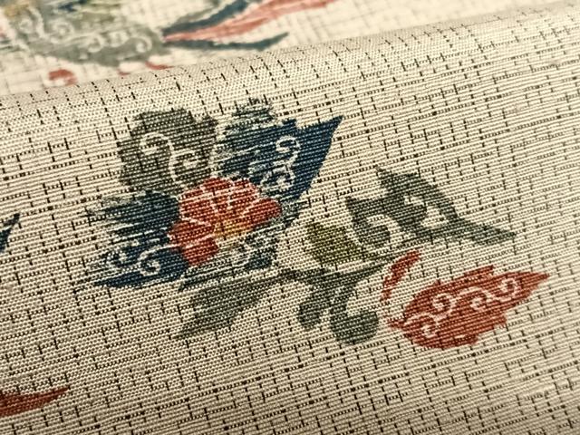平和屋着物●上質な紬　型染め　鳳凰更紗花文　正絹　逸品　AAAZ7455zg