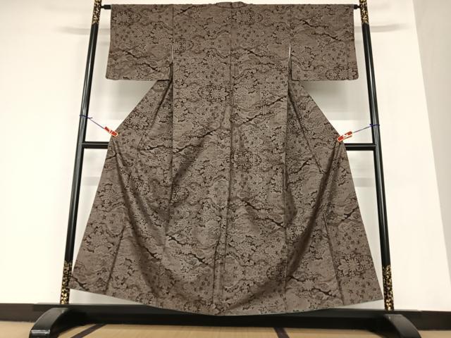 平和屋着物●本場大島紬 泥染 カタス7マルキ 風景草花文 正絹 逸品 AAAZ7471zg