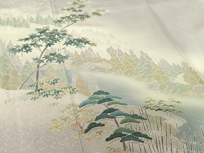 平和屋着物●訪問着 友禅 樹林風景文 暈し染め 正絹 逸品 AAAZ7479zg