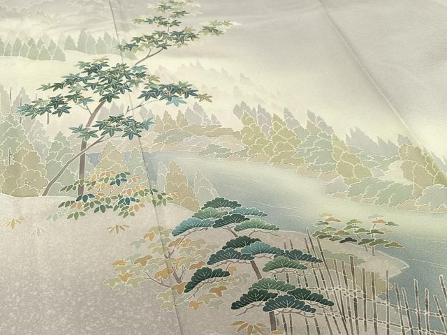 平和屋着物●訪問着 友禅 樹林風景文 暈し染め 正絹 逸品 AAAZ7479zg