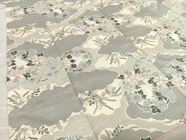 平和屋着物●本場大島紬　白大島　総絣　一元7マルキ　雲重ね花文　正絹　逸品　AAAZ7490zg