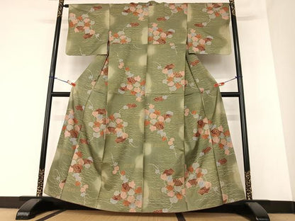 平和屋着物●上質な小紋 紬地 地紙南天花文 暈し染め 金彩 正絹 逸品 AAAZ7494zg