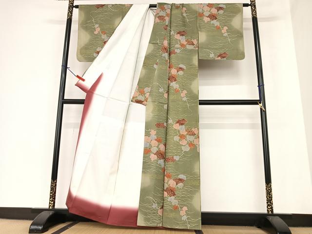 平和屋着物●上質な小紋 紬地 地紙南天花文 暈し染め 金彩 正絹 逸品 AAAZ7494zg