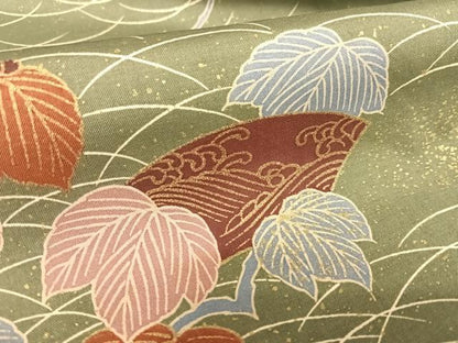平和屋着物●上質な小紋 紬地 地紙南天花文 暈し染め 金彩 正絹 逸品 AAAZ7494zg