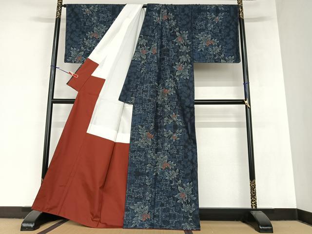 平和屋着物●本場大島紬　カタス9マルキ　枝花文　正絹　逸品　未使用　AAAZ7505zg