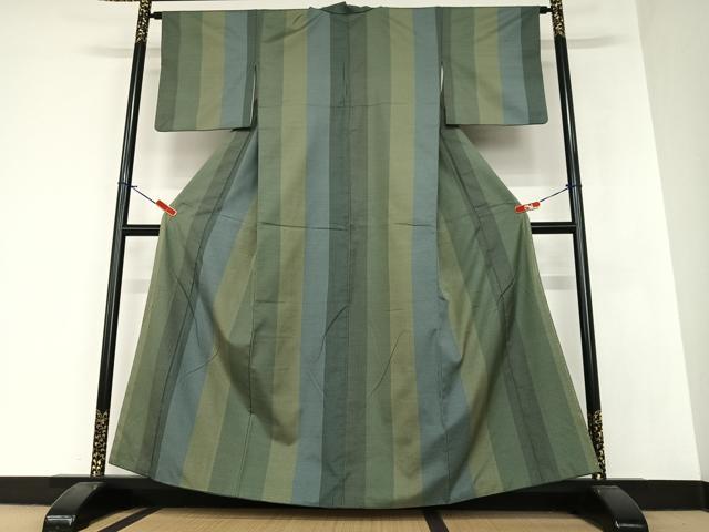 平和屋着物●お召 縞 正絹 逸品 AAAZ7513zg