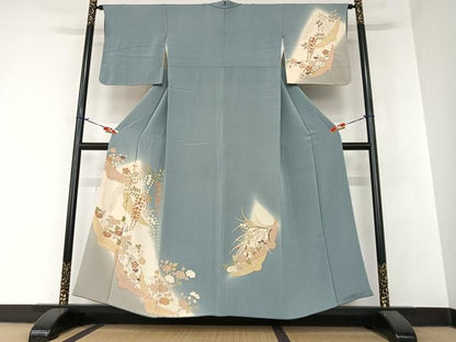 平和屋着物●訪問着 雪輪舞梅文 藤花房 暈し染め 金彩 鬼しぼ縮緬 正絹 逸品 AAAZ7528zg