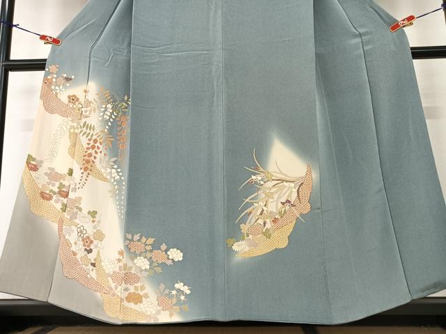 平和屋着物●訪問着 雪輪舞梅文 藤花房 暈し染め 金彩 鬼しぼ縮緬 正絹 逸品 AAAZ7528zg