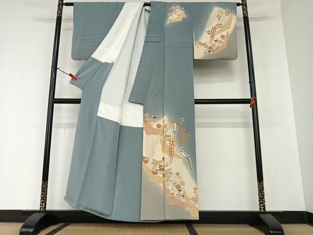 平和屋着物●訪問着 雪輪舞梅文 藤花房 暈し染め 金彩 鬼しぼ縮緬 正絹 逸品 AAAZ7528zg