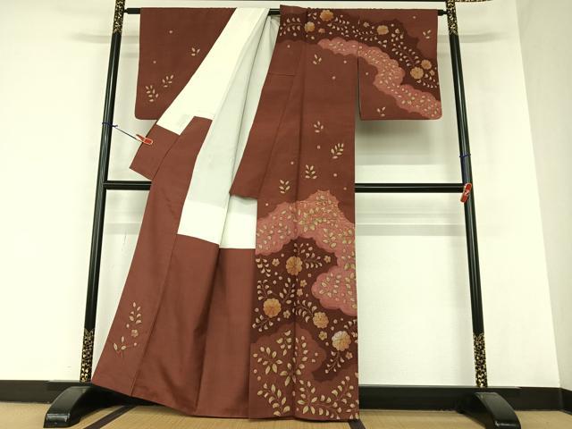 平和屋着物●訪問着 作家物 紬地 手描き 絞り 雲重ね花文 暈し染め 正絹 逸品 AAAZ7530zg