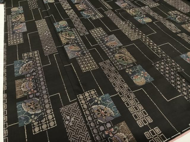 平和屋着物●本場大島紬　純泥染め　カタス7マルキ　手織り　短冊花文　興紬商店　証紙付き　正絹　逸品　未使用　AAAZ7532zg