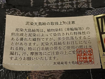 平和屋着物●本場大島紬　純泥染め　カタス7マルキ　手織り　短冊花文　興紬商店　証紙付き　正絹　逸品　未使用　AAAZ7532zg