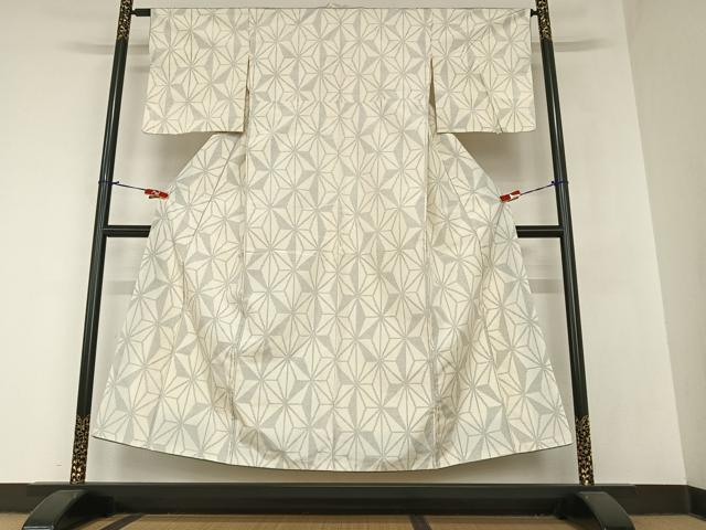 平和屋着物●上質な紬 麻の葉文様 正絹 逸品 AAAZ7536zg