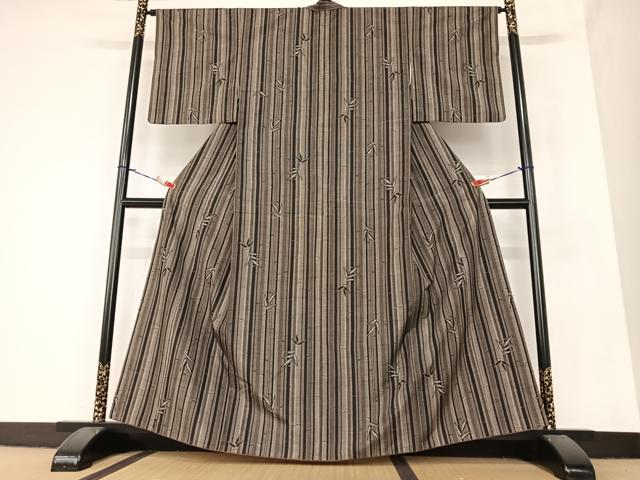 平和屋着物●上質な紬　笹竹文　正絹　逸品　AAAZ7546zg