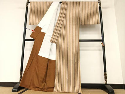 平和屋着物●上質な紬 縞 正絹 逸品 AAAZ7547zg