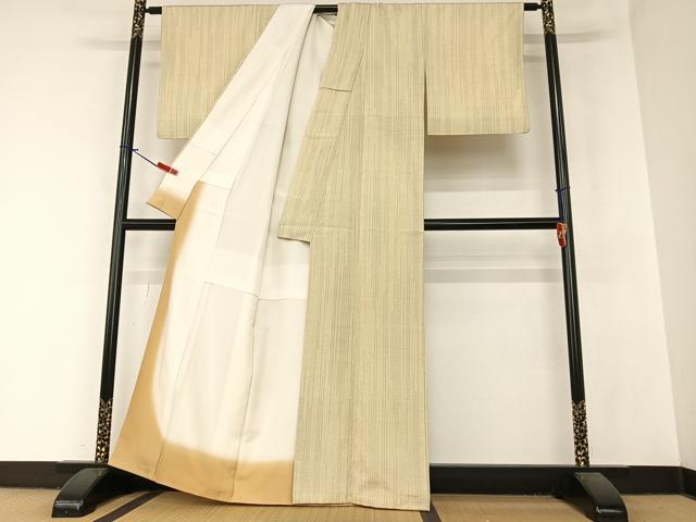 平和屋着物●本塩沢 110亀甲 変わり縞 正絹 逸品 AAAZ7555zg