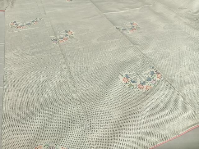 平和屋着物○本場大島紬 白大島 カタス7マルキ 片輪車文 正絹