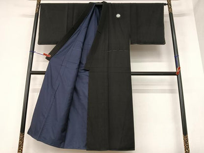 平和屋着物●男性 黒紋付 正絹 逸品 AAAZ7588zg