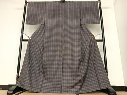 平和屋着物●上質な紬　格子　正絹　逸品　AAAZ7597zg