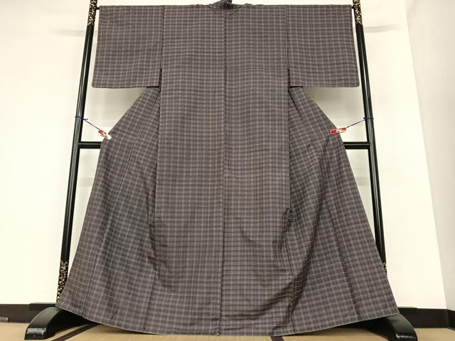 平和屋着物●上質な紬　格子　正絹　逸品　AAAZ7597zg