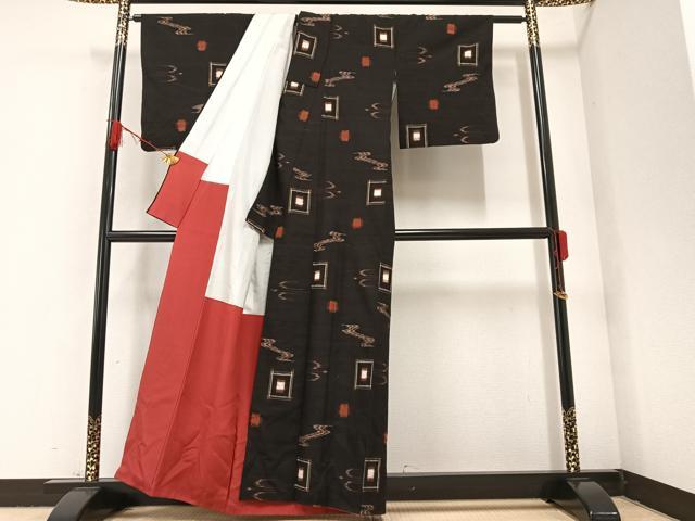 平和屋着物●上質な紬 琉球絣文様 正絹 逸品 AAAZ7643ph