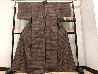 平和屋着物●本場縞大島紬 横段文 大山謹製 証紙付き 正絹 逸品 AAAZ7652ph
