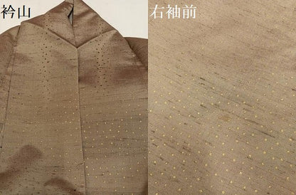 平和屋着物●訪問着 紬地 型染め 風景草花文 金彩 三越扱い 正絹 逸品 AAAZ7666ph