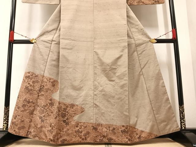 平和屋着物●訪問着 紬地 型染め 風景草花文 金彩 三越扱い 正絹 逸品 AAAZ7666ph