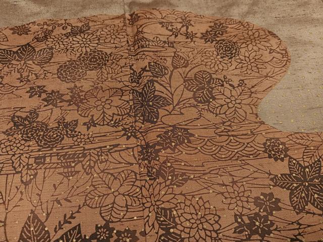 平和屋着物●訪問着 紬地 型染め 風景草花文 金彩 三越扱い 正絹 逸品 AAAZ7666ph