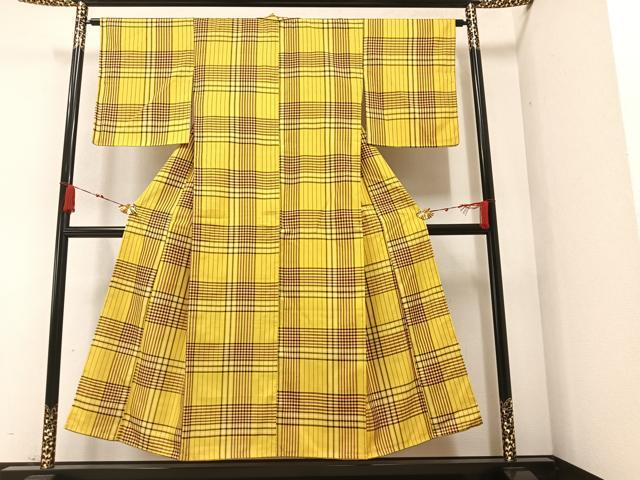平和屋着物●上質な紬　綾織　格子　正絹　逸品　未使用　AAAZ7674ph