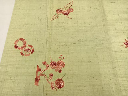 平和屋着物●訪問着　紬地　型染め　花鳥文　金彩　正絹　逸品　未使用　AAAZ7678ph