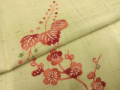 平和屋着物●訪問着　紬地　型染め　花鳥文　金彩　正絹　逸品　未使用　AAAZ7678ph