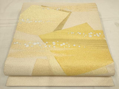 平和屋着物▼綴れ　太鼓柄袋帯　色紙文　銀糸　金通し地　三越扱い　正絹　逸品　AAAZ7683wj