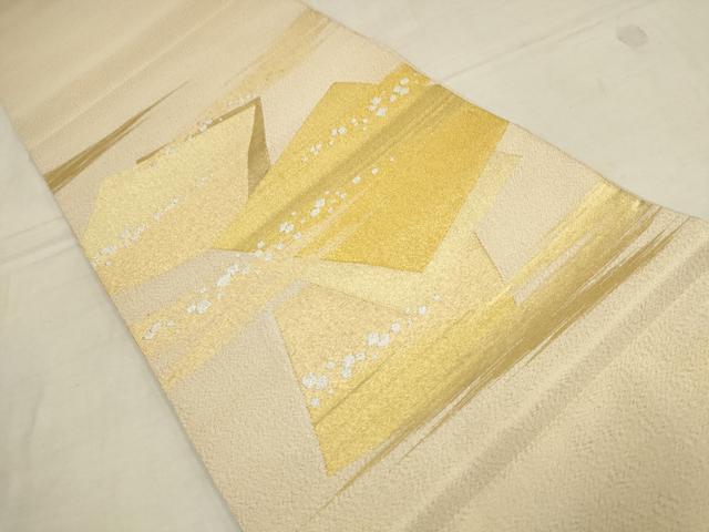 平和屋着物▼綴れ　太鼓柄袋帯　色紙文　銀糸　金通し地　三越扱い　正絹　逸品　AAAZ7683wj